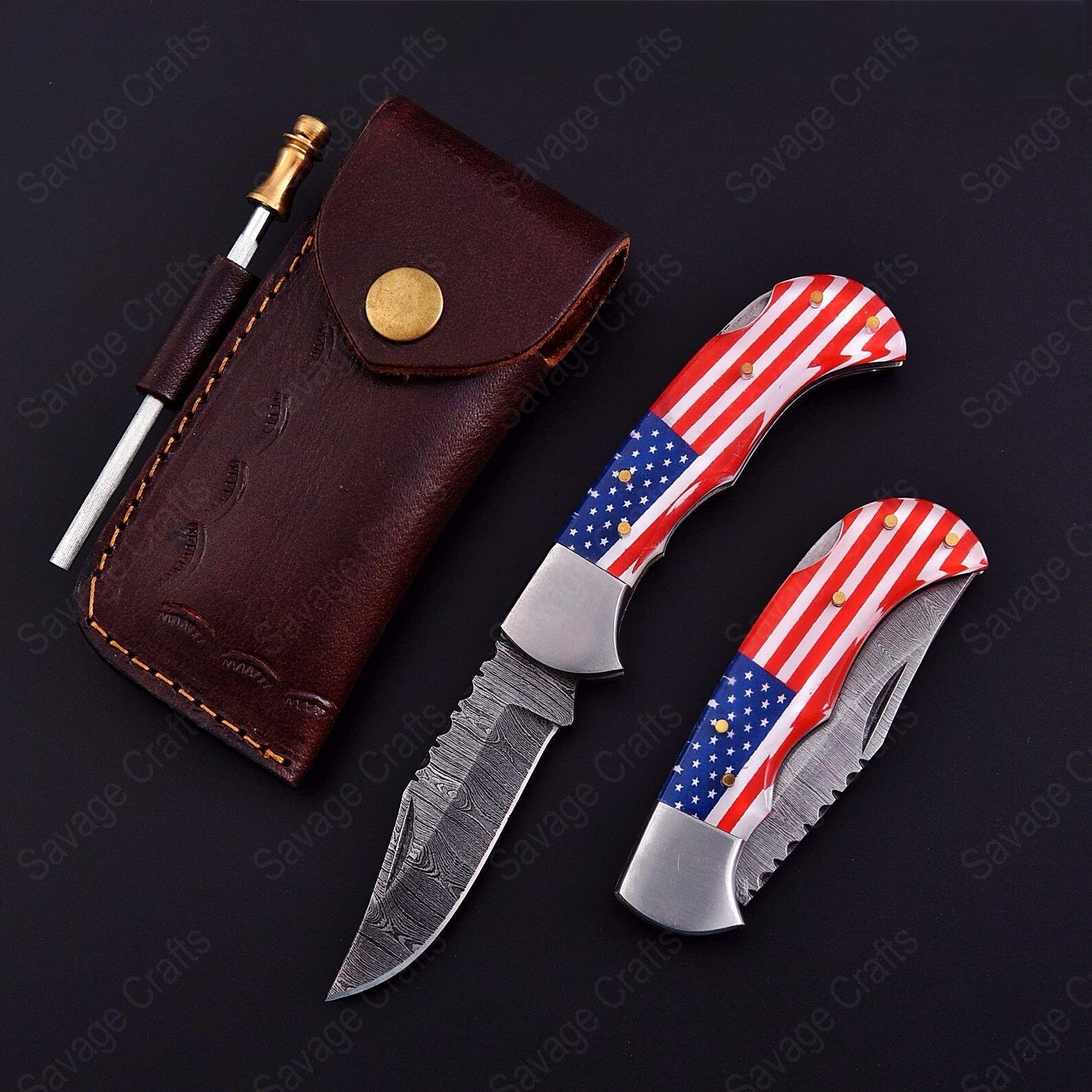 6.5″ Damascus Steel Folding/Pocket Knife – Acrylic Handle