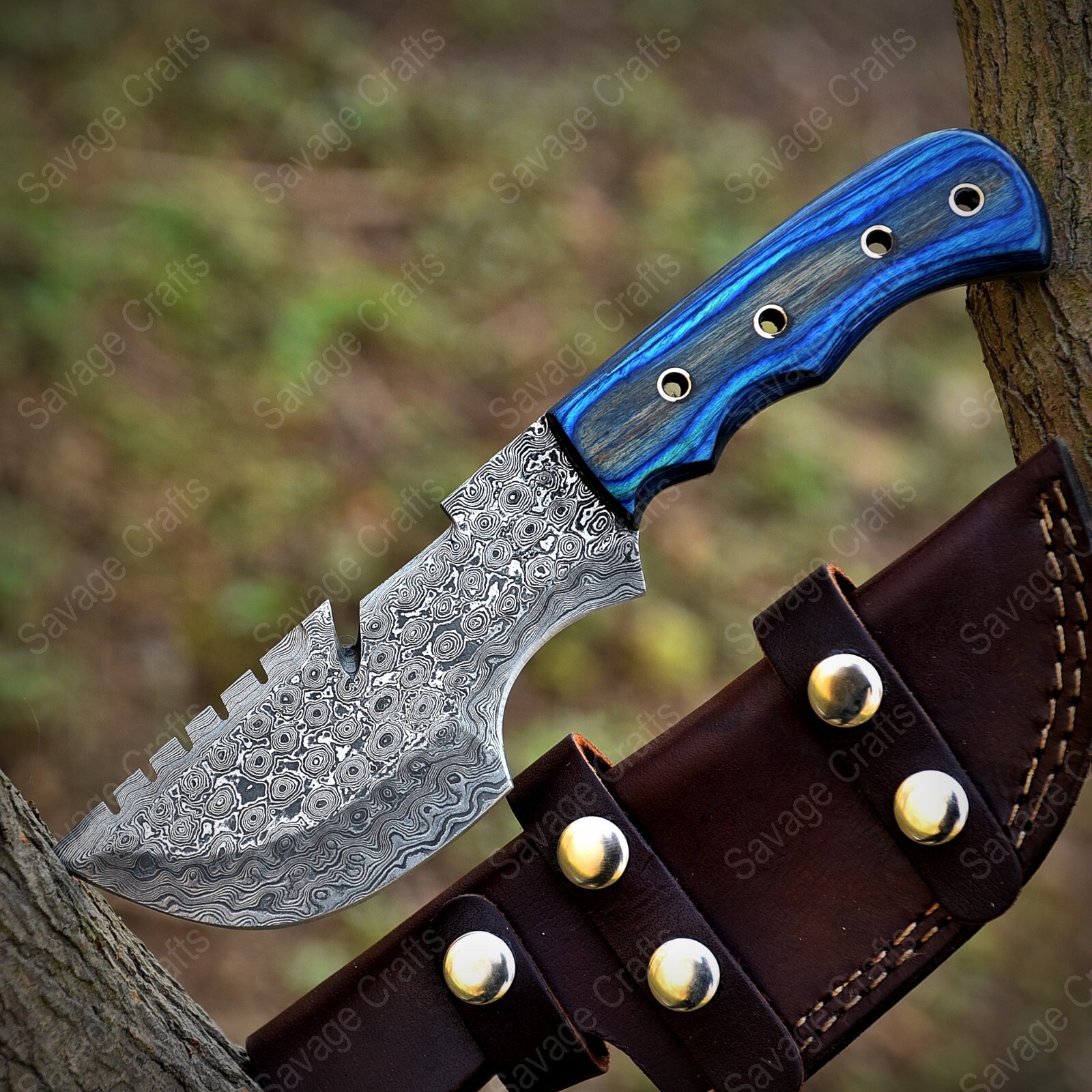 11″ Damascus Steel tracker Knife – Wood Handle