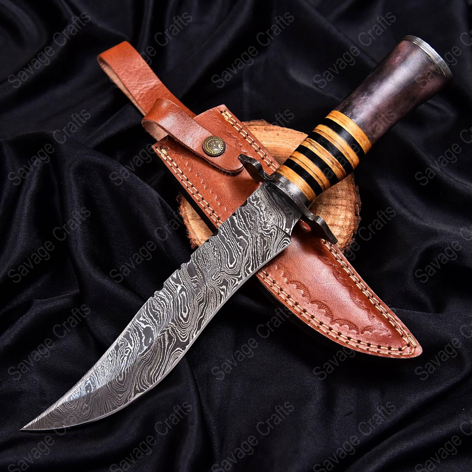 12″ Damascus Steel Bowie Knife – Bone & Wood