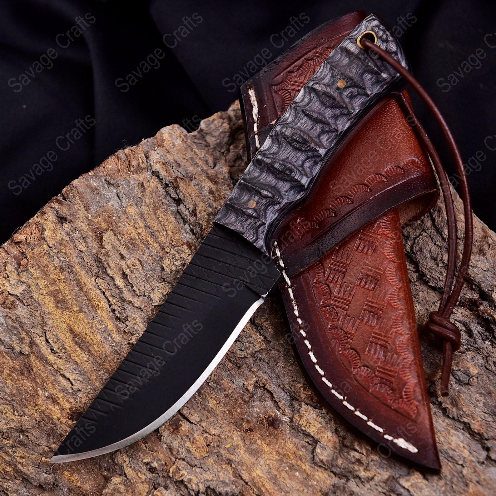 7″ Black Oxide Carbon Steel Cowboy Knife – Wood Handle