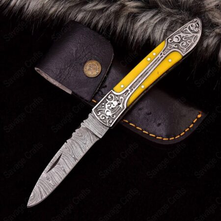 7″ Damascus Steel Folding/Pocket Knife – Resin Handle