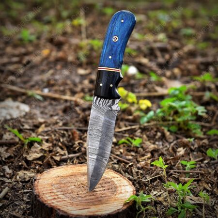 8″ Damascus Steel Skinner Knife – Wood & Horn