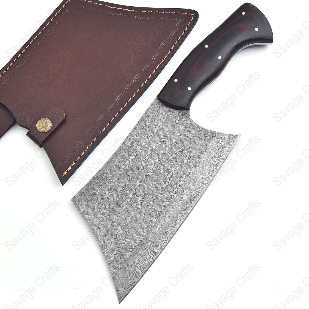 11.5" Damascus Steel Blade Cleaver - Micarta handle