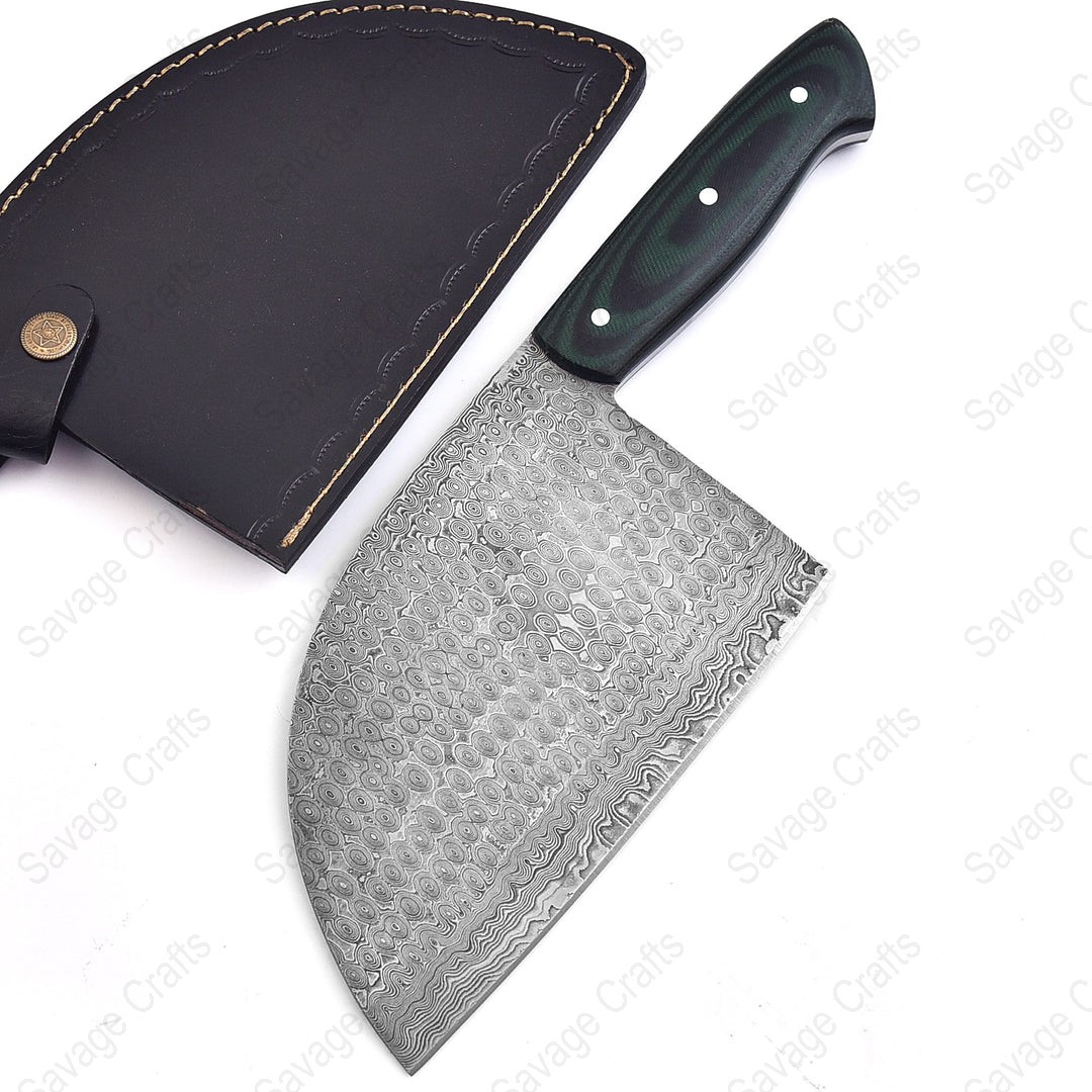 12″ Damascus Steel Heavy-Duty Cleaver – Micarta handle