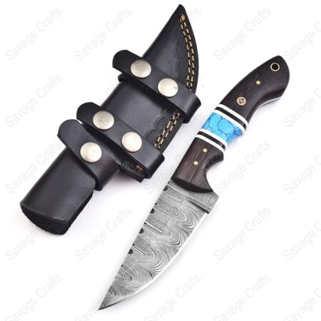 8.75" Damascus Steel EDC Skinner Knife - Wenge Wood