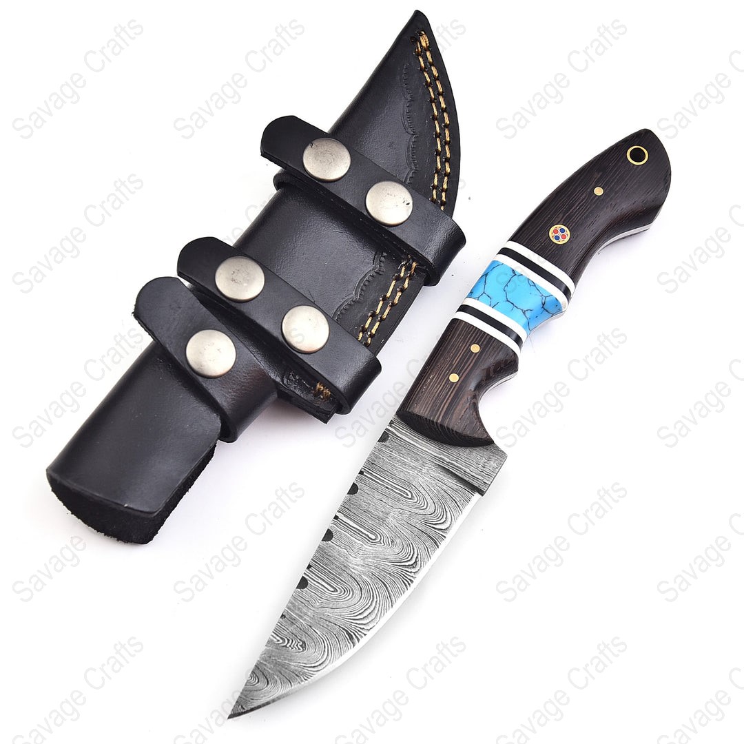 8.75" Damascus Steel EDC Skinner Knife - Wenge Wood