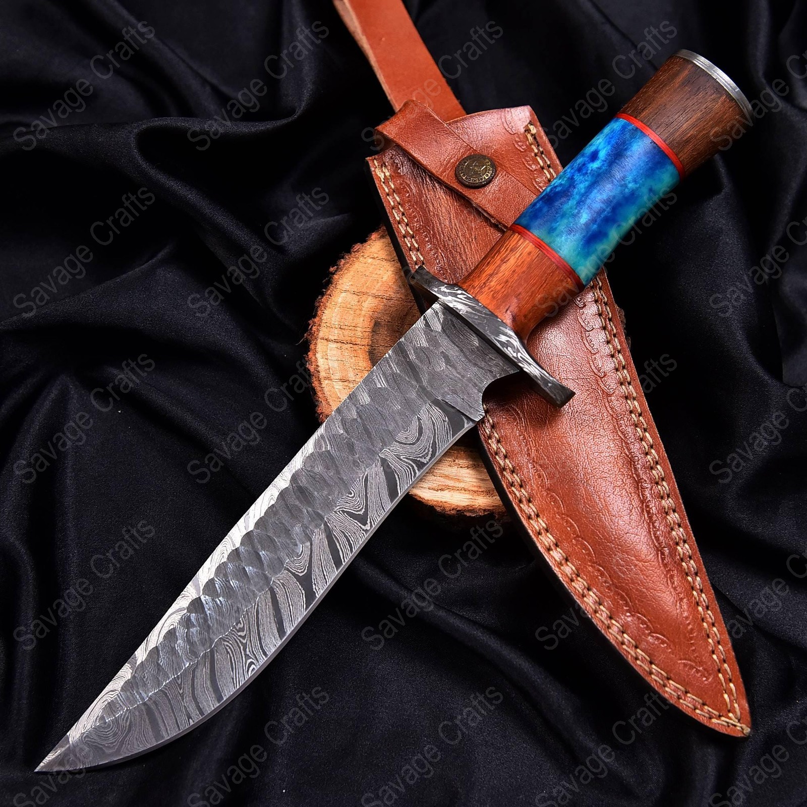 13.5″ Damascus Steel Bowie Knife – Bone & Wood
