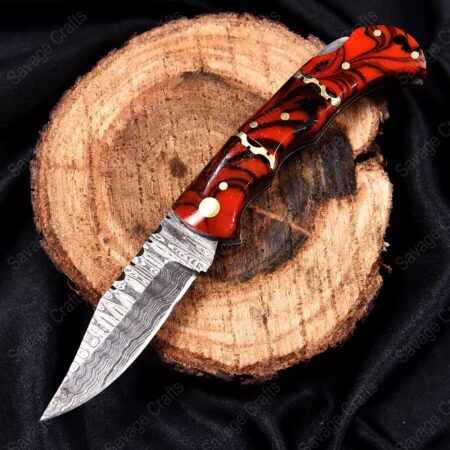 6.5″ Damascus Steel Folding/Pocket Knife – Resin Handle