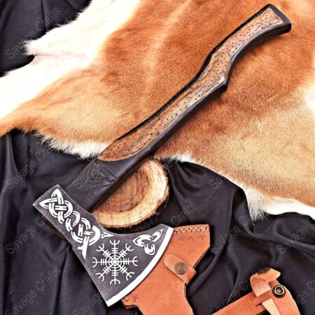 22″ Etched Carbon Steel Viking Axe – Engraved Ashwood Handle