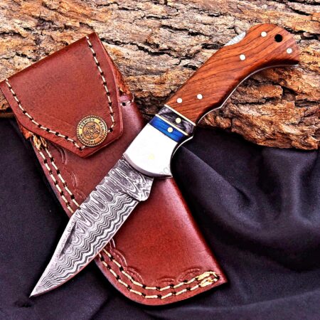 6.5″ Damascus Steel Folding/Pocket Knife – Wood Handle