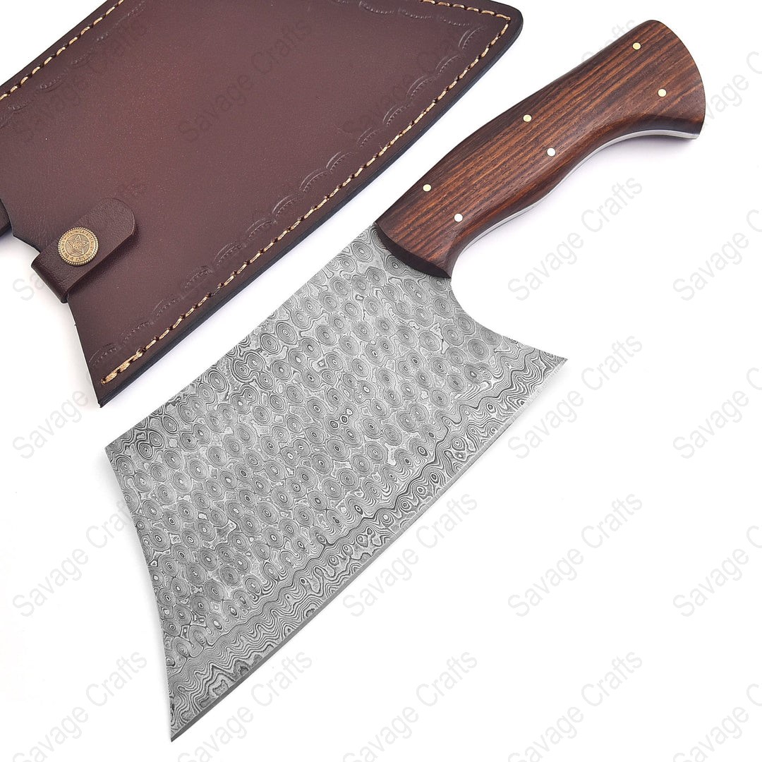 11.5″ Damascus Steel Blade Cleaver – Wood handle