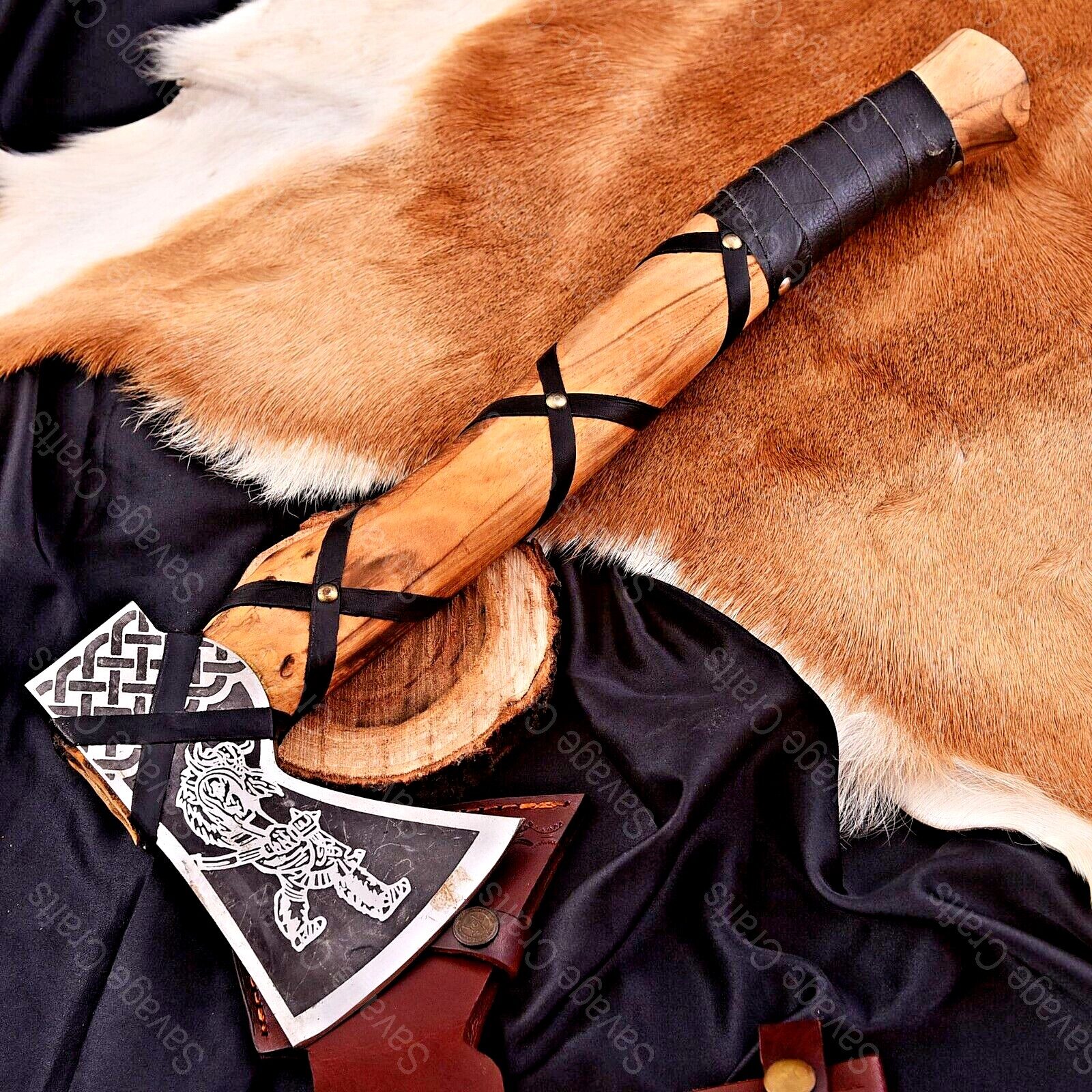 18″ Etched Carbon Steel Viking Axe – Ashwood Handle