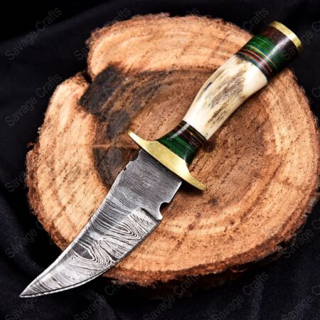 8″ Damascus Steel Hunting Knife – Antler Handle