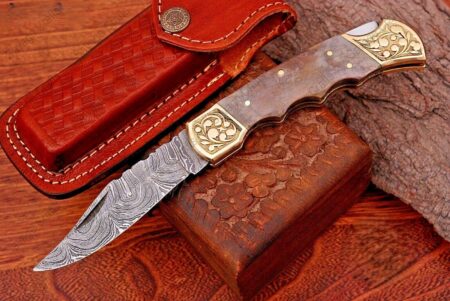 8.25″ Damascus Steel Folding/Pocket Knife – Bone Handle