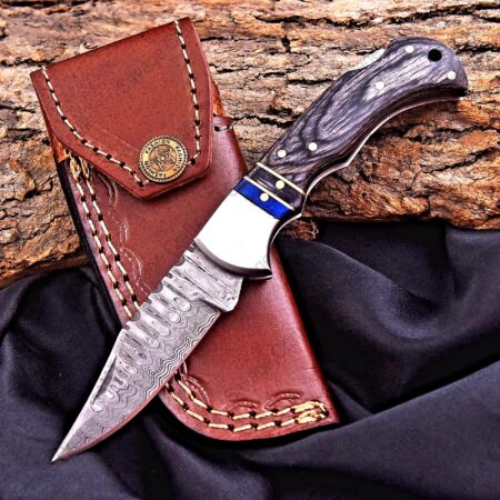 6.5″ Damascus Steel Folding/Pocket Knife – Wood Handle
