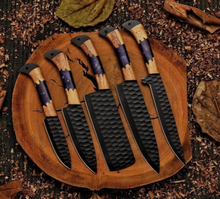 Set of 5 – Damascus Steel Chef Knife Set – Wood & Resin