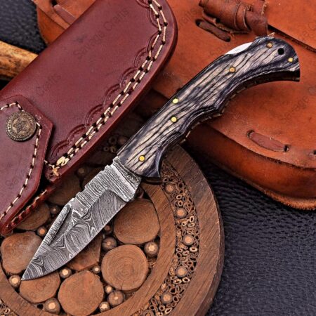 6.5″ Damascus Steel Folding/Pocket Knife – Wood Handle