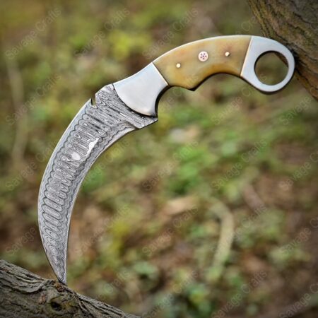 9″ Damascus Karambit Knife – Bone Handle