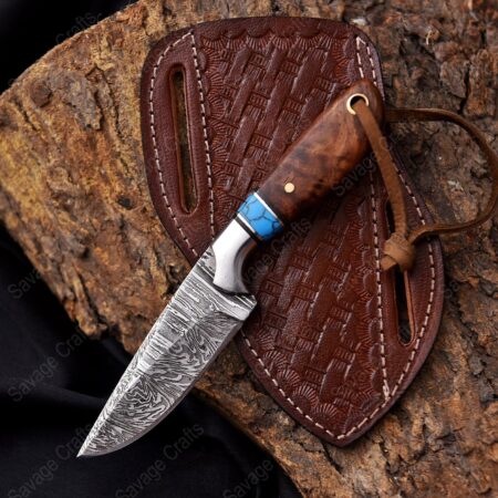 6″ Damascus Steel Cowboy Knife – Wood Handle