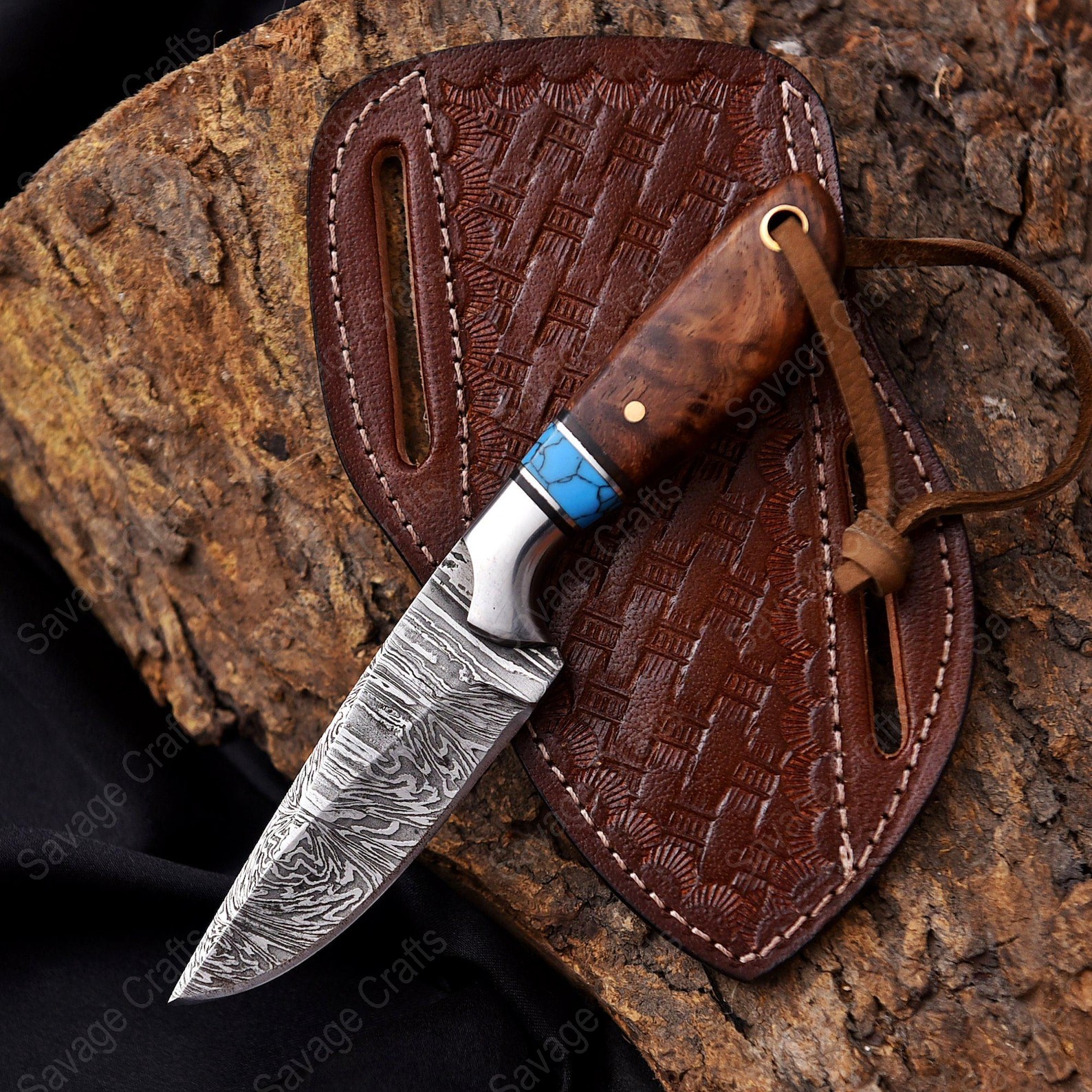 6″ Damascus Steel Cowboy Knife – Wood Handle