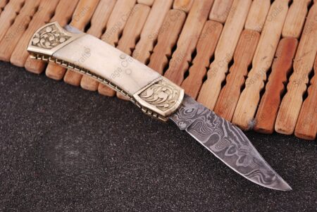 7.10″ Damascus Steel Folding/Pocket Knife – Bone Handle