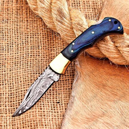 6.5″ Damascus Steel Folding/Pocket Knife – Wood Handle
