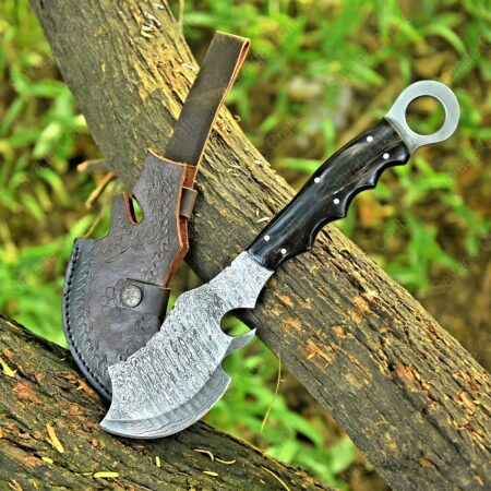 11″ Damascus Steel Mini Axe – Buffalo Horn Handle
