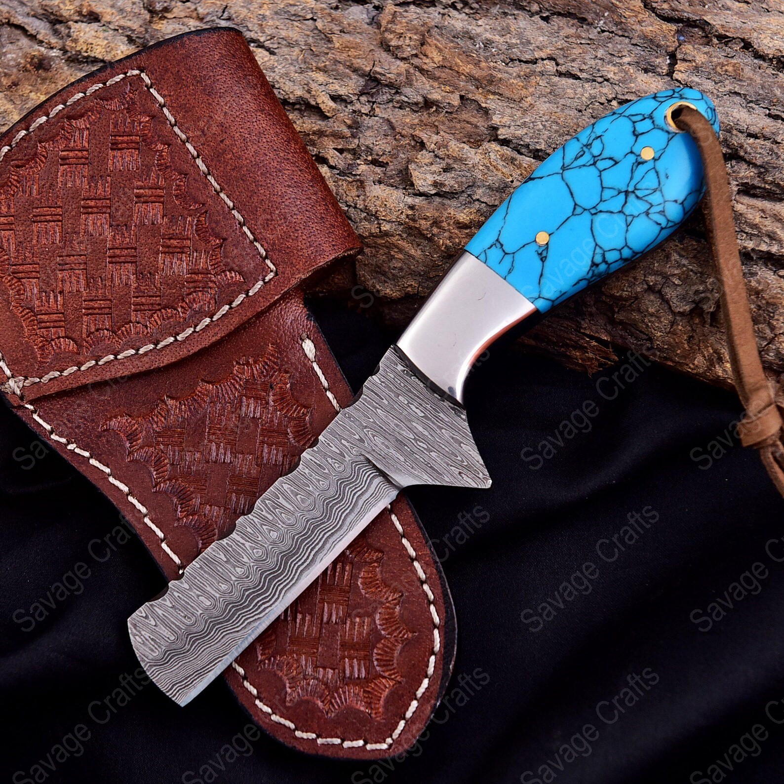 7″ Damascus Steel Bull Cutter Knife – Resin Handle