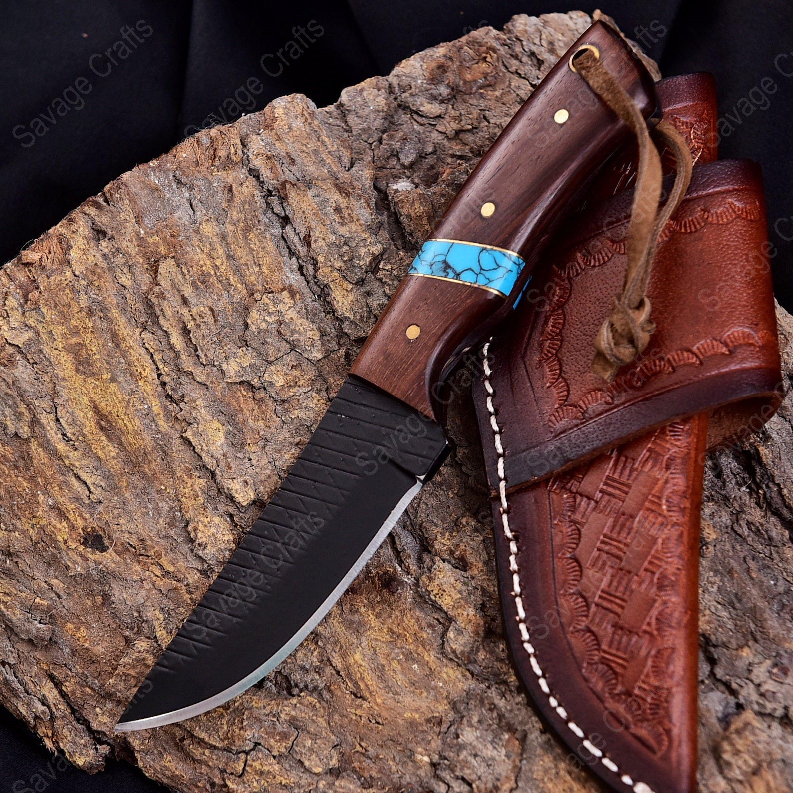 7″ Black Oxide Carbon Steel Cowboy Knife – Wood Handle