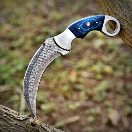 9″ Damascus Karambit Knife – Wood Handle