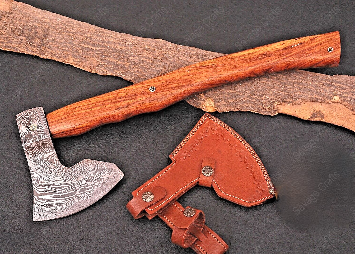 16″ Damascus Steel Axe – Wood Handle