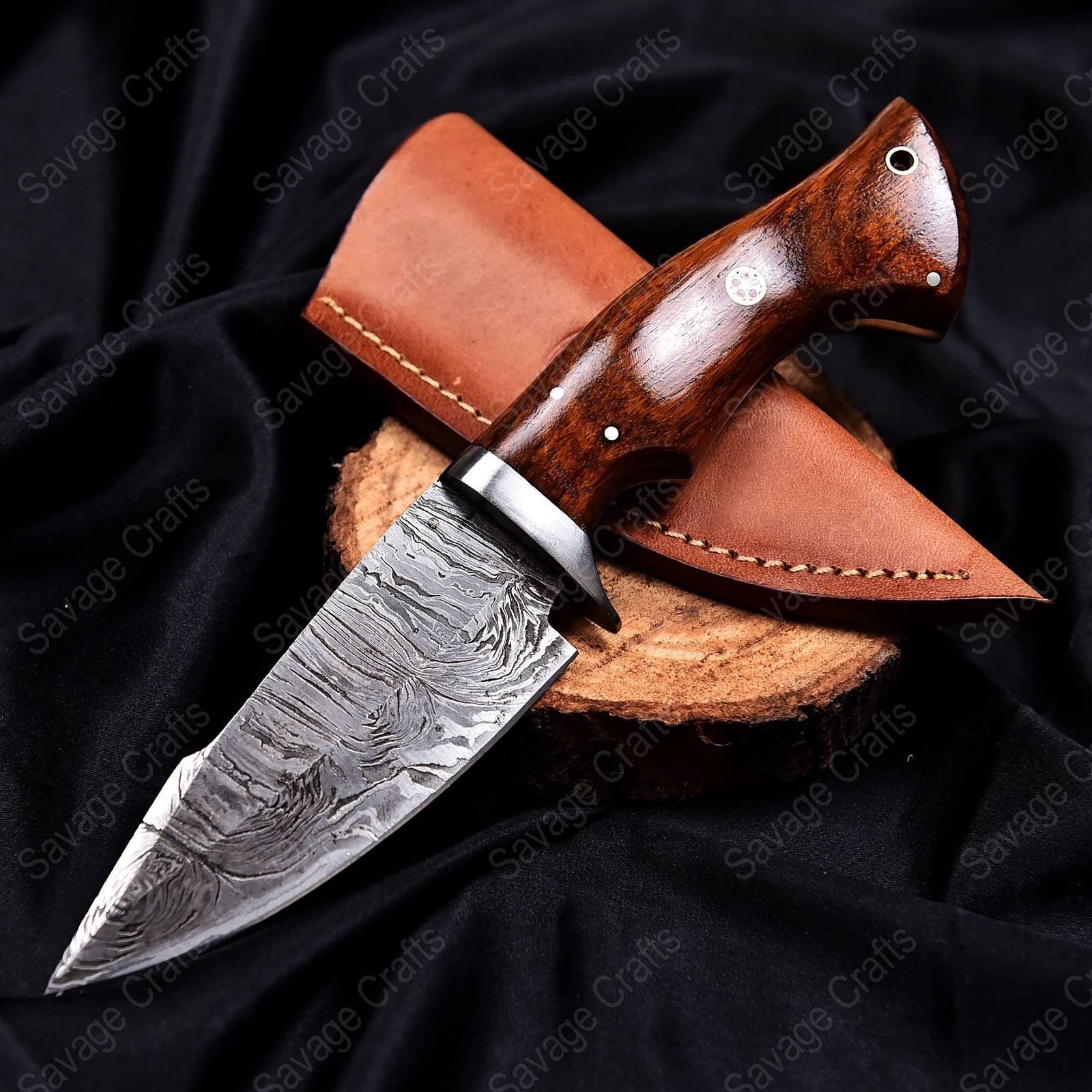 10″ Damascus Steel Bowie Knife – Wood Handle