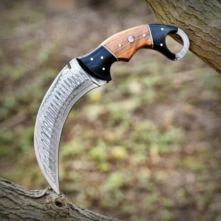 9″ Damascus Karambit Knife – Horn & Wood