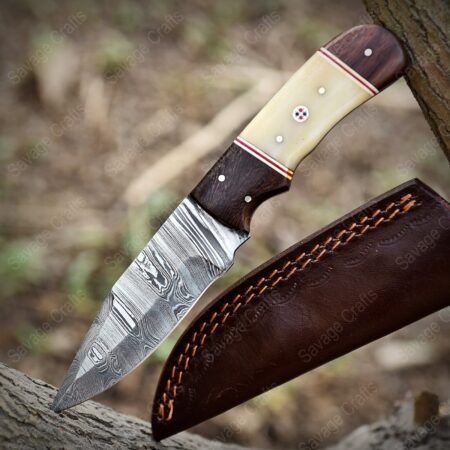 8″ Damascus Steel Skinner Knife – Wood & Bone