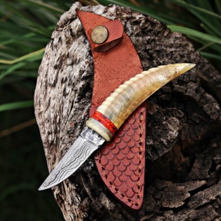 9″ Damascus Steel Skinner Knife – Ram Horn