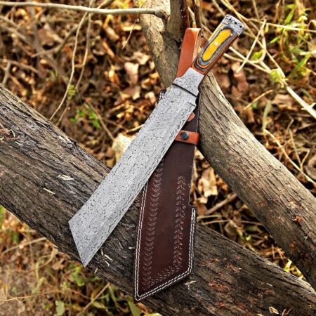 19″ Damascus Steel Rain Drop Machete – Wood Handle