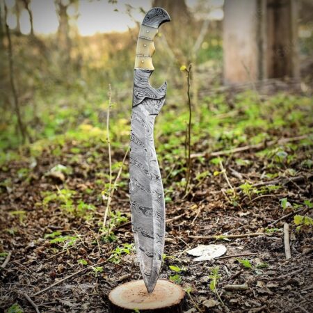22" Damascus Steel Machete - Bone Handle