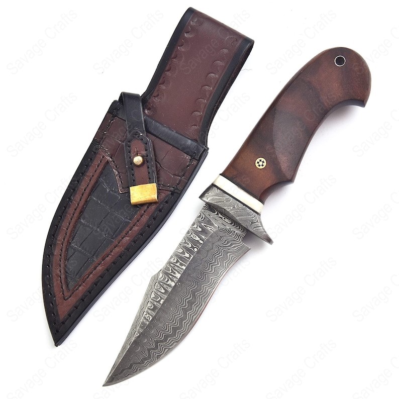 10″ Damascus Steel Bowie Knife – Wood Handle