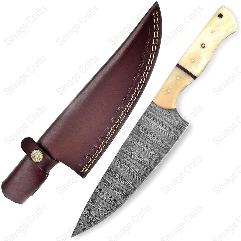 12″ Damascus Steel Chef Knife – Bone handle