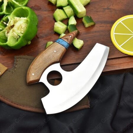 6″ Stainless Steel Alaskan-Style Ulu Knife – Wood handle