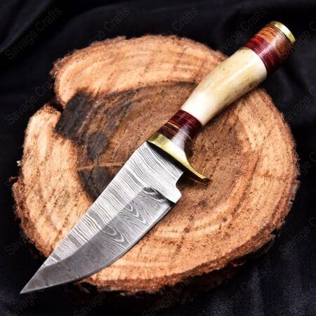 9″ Damascus Steel Hunting Knife – Antler Handle