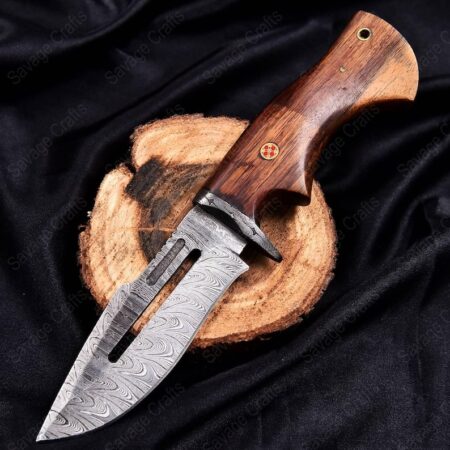10" Damascus Steel Bowie Knife - Wood Handle