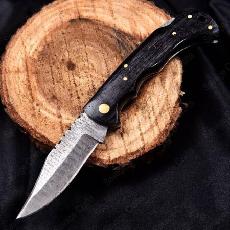 6.5″ Damascus Steel Folding/Pocket Knife – Wood Handle