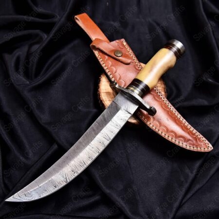 13.5″ Damascus Steel Hunting Bowie Knife – Bone Handle