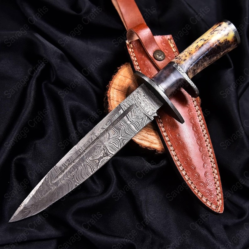 13.5″ Damascus Steel Hunting Bowie Knife – Bone Handle