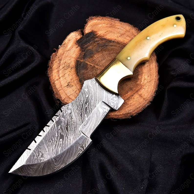11" Damascus Steel Tracker Knife - Bone Handle