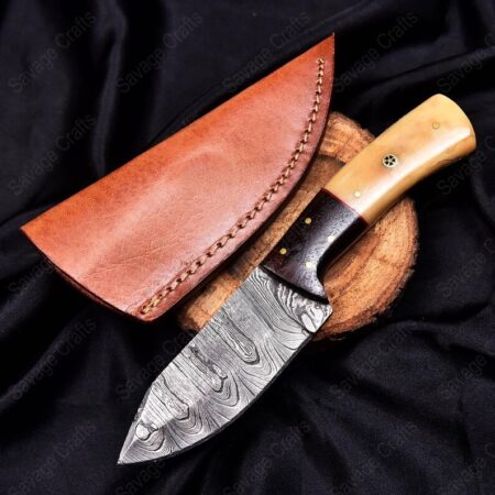 8.5″ Damascus Steel Skinner Knife – Wood & Bone