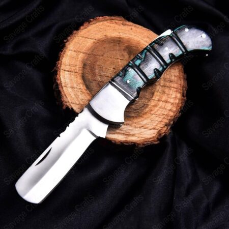 8.2″ D2 Steel Razor-Blade Folding/Pocket Knife – Wood handle
