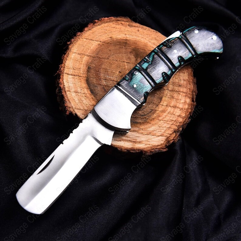 8.2″ D2 Steel Razor-Blade Folding/Pocket Knife – Wood handle