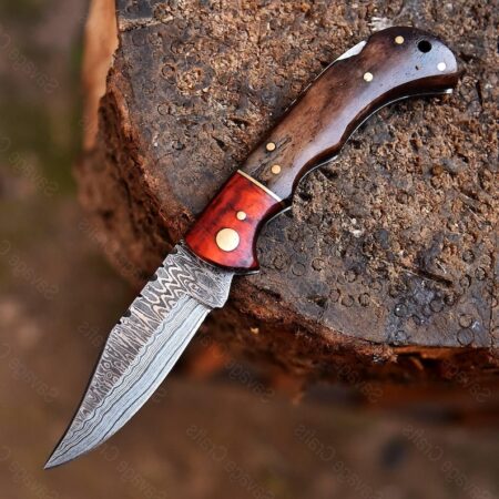 6.5″ Damascus Steel Folding/Pocket Knife – Bone handle